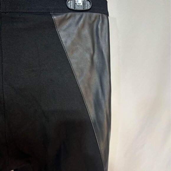 Womans black leggings with vegan leather panels. Excellent condition. Elastic wa - Picture 9 of 10